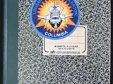 Marbled notebook with Columbia sticker
