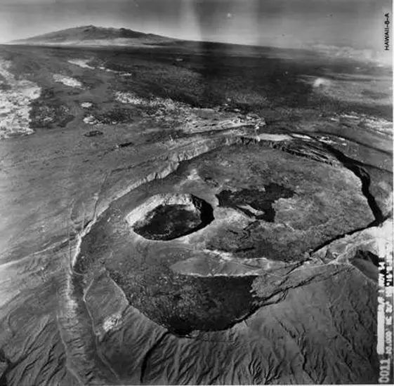 An aerial photograph of a large volcano.